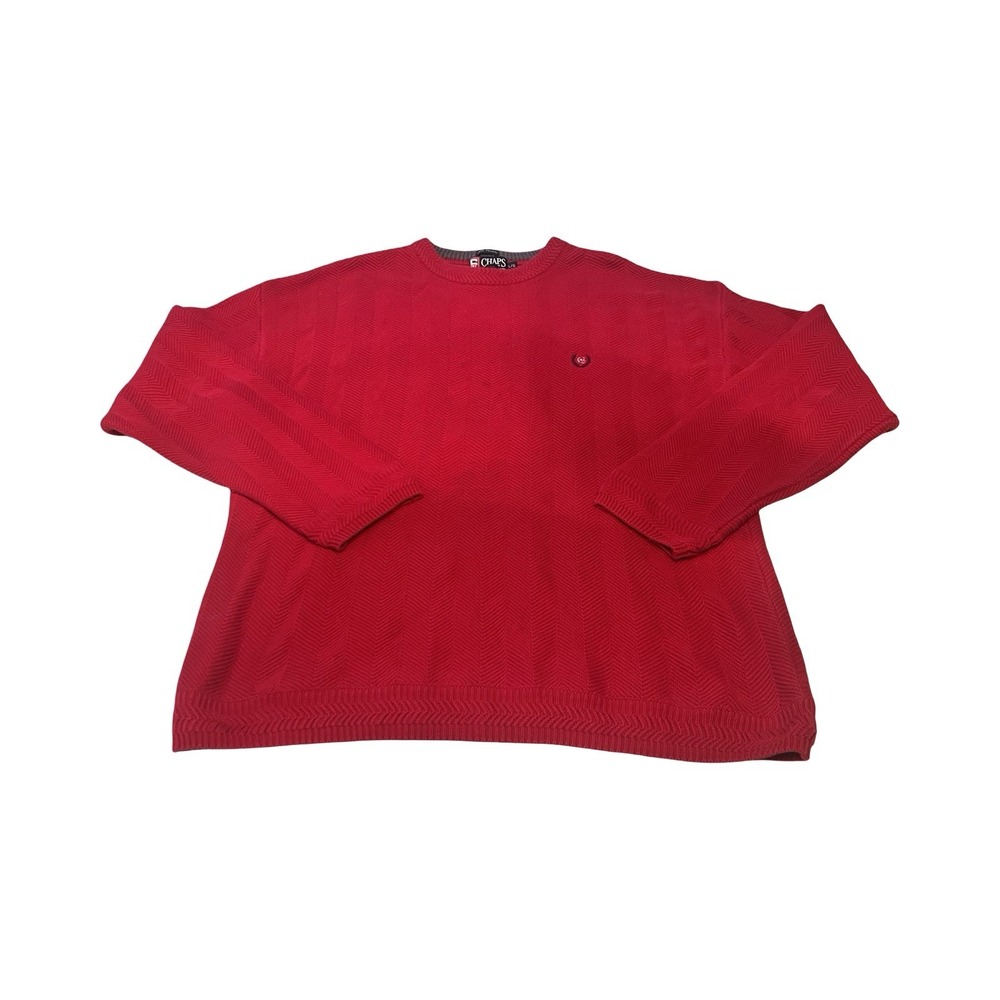VTG Chaps Ralph Lauren Hand Framed Sweater Men L Red Textured Knit Crest Preppy